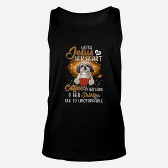 Jesus Coffee And Shihtzu She Is Unstoppable Classic Unisex Tank Top - Seseable