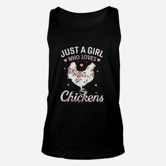Just A Girl Who Loves Chickens Floral Farmer Girl Gifts Unisex Tank Top - Seseable