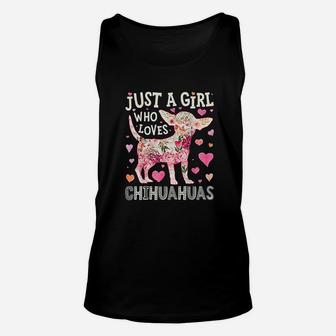 Just A Girl Who Loves Chihuahuas Dog Silhouette Flower Gifts Unisex Tank Top - Seseable