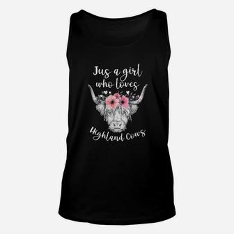 Just A Girl Who Loves Highland Cows Cute Cow With Flower Unisex Tank Top - Seseable