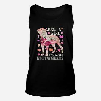 Just A Girl Who Loves Rottweilers Dog Flower Gift Unisex Tank Top - Seseable
