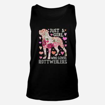 Just A Girl Who Loves Rottweilers Dog Silhouette Flower Gift Unisex Tank Top - Seseable