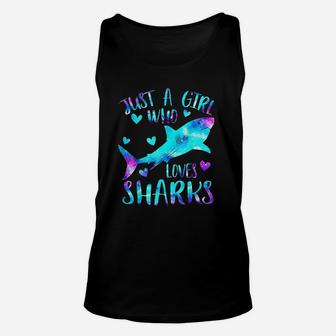 Just A Girl Who Loves Sharks Galaxy Shark Lover Girls Gifts Unisex Tank Top | Seseable FR