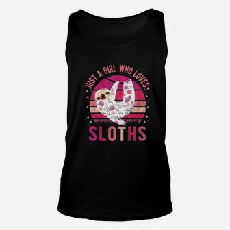 Just A Girl Who Loves Sloths Vintage Retro Gift Cute Sloth Unisex Tank Top - Seseable