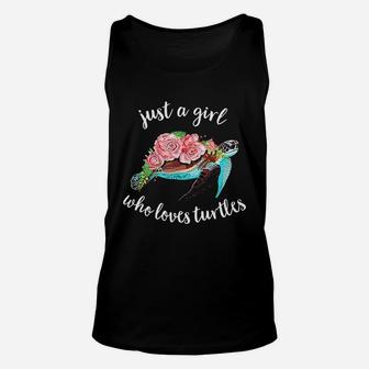 Just A Girl Who Loves Turtles Floral Sea Turtle Unisex Tank Top - Seseable