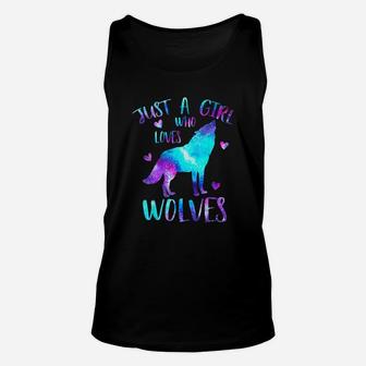 Just A Girl Who Loves Wolves Galaxy Space Cute Wolf Gift Unisex Tank Top - Seseable