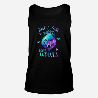 Just A Girl Who Loves Wolves Galaxy Space Unisex Tank Top - Seseable