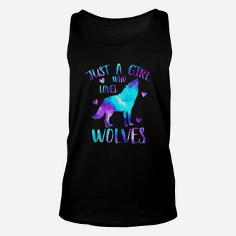 Just A Girl Who Loves Wolves Galaxy Space Unisex Tank Top - Seseable