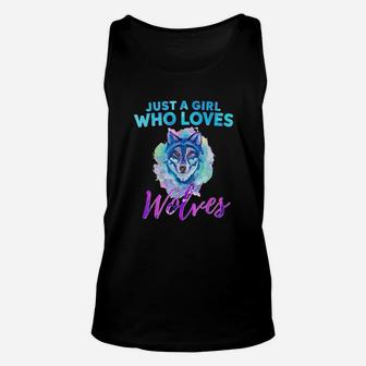 Just A Girl Who Loves Wolves Water Color Wolf Unisex Tank Top - Seseable