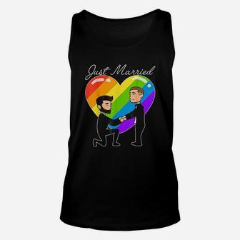 Just Married Gay Couple Just Married Rainbow Heart Unisex Tank Top - Seseable