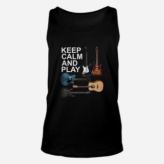 Keep Calm And Play Acoustic Bass Electric Guitars Unisex Tank Top - Seseable