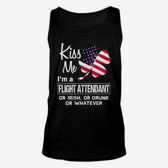 Kiss Me I Am A Flight Attendant Irish Shamrock St Patricks Day 2021 Funny Saying Job Title Unisex Tank Top - Seseable