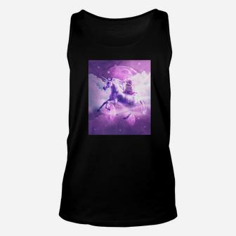 Kitty Cat Riding On Flying Space Galaxy Unicorn Unisex Tank Top - Seseable
