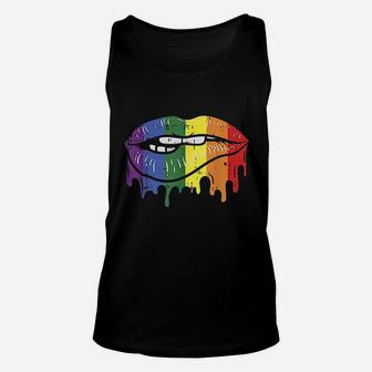 Lip Bite Gay Pride Rainbow Flag Drip Art Lgbt Lesbian Gift Unisex Tank Top - Seseable