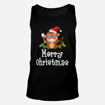 Love Monkey Santa Claus Drinking Wine Merry Christmas Unisex Tank Top - Seseable