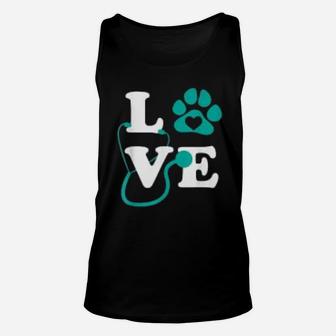 Love Veterinary Medicine Cute Letters Paws Print Gift Unisex Tank Top - Seseable