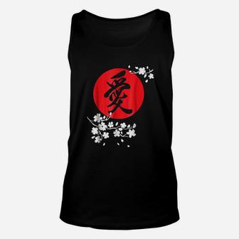 Love Vintage Japanese Kanji And Cherry Blossom Unisex Tank Top - Seseable