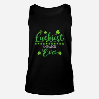 Luckiest Animator Ever St Patrick Quotes Shamrock Funny Job Title Unisex Tank Top - Seseable