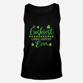 Luckiest Camera Assistant Ever St Patrick Quotes Shamrock Funny Job Title Unisex Tank Top - Seseable