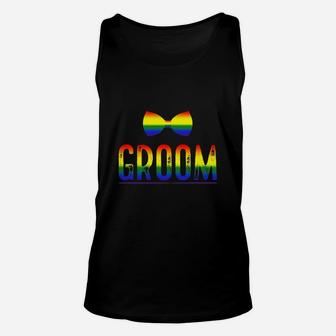 Mens Bachelor Party Shirt Gay Pride Rainbow Bow Tie Groom Unisex Tank Top - Seseable