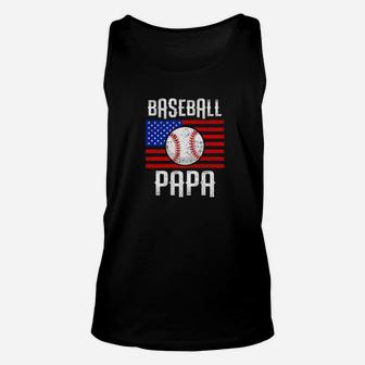 Mens Baseball Papa American Flag Shirt Baseball Game Grandpa Gift Premium Unisex Tank Top - Seseable