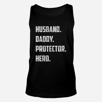 Mens Husband Daddy Protector Hero Gift Fathers Day Unisex Tank Top - Seseable