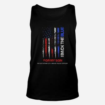 Men's I Back The Blue For My Son Thin Blue Line Police Dad T Shirt Unisex Tank Top - Seseable