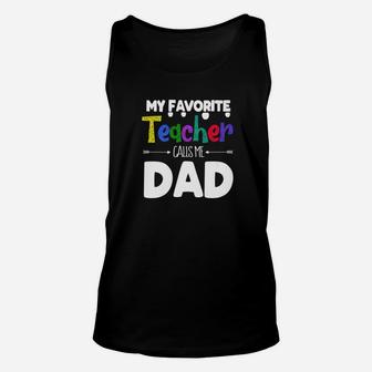 Mens My Favorite Teacher Calls Me Dad Fathers Day Plaid Gift Premium Unisex Tank Top - Seseable