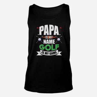 Mens Papa Is My Name Golf Is My Game Fathers Day Funny Golf Gift Premium Unisex Tank Top - Seseable