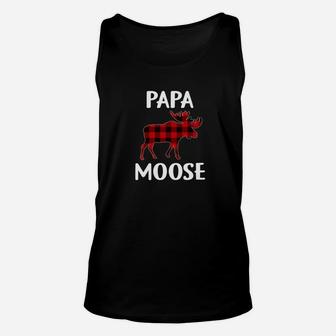 Mens Papa Moose Matching Family Christmas Shirt Plaid Pajama Unisex Tank Top - Seseable