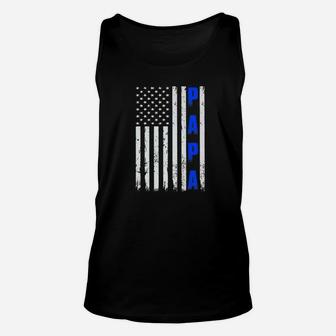 Mens Police Papa Thin Blue Line Fathers Day Gift From Daughter Premium Unisex Tank Top - Seseable