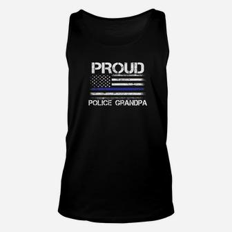 Mens Proud Police Grandpa Thin Blue Line Flag Papa Gift Idea Premium Unisex Tank Top - Seseable