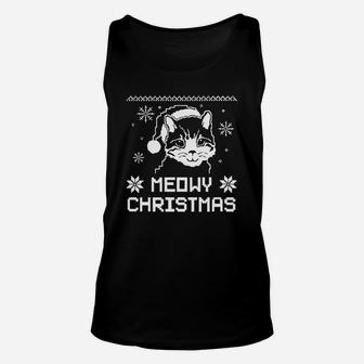 Meowy Christmas Tshirt Funny Cat Christmas Shirts Funny Meowy Ugly Christmas Sweatshirts Unisex Tank Top - Seseable