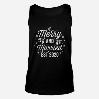 Merry And Married Est 2020 Newlywed Husband Wife Christmas Unisex Tank Top - Seseable