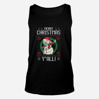 Merry Christmas Yall Snowman Dabbing Ugly Unisex Tank Top - Seseable