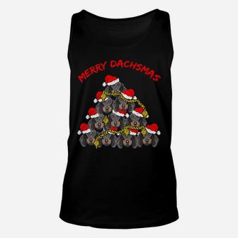 Merry Dachsmas Dachshund Dog Funny Ugly Christmas Tree Unisex Tank Top - Seseable