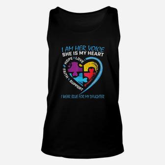 Mom Dad Puzzle I Wear Blue For My Daughter Awareness Unisex Tank Top - Seseable
