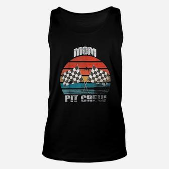 Mom Pit Crew Race Car Chekered Flag Vintage Racing Party Unisex Tank Top - Seseable