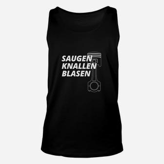 Motor-Unisex TankTop mit Humor, Saugen Knallen Blasen Aufdruck – Schwarz - Seseable