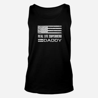 My Favorite Real Life Superhero Daddy Usa Flag Fathers Day Premium Unisex Tank Top - Seseable