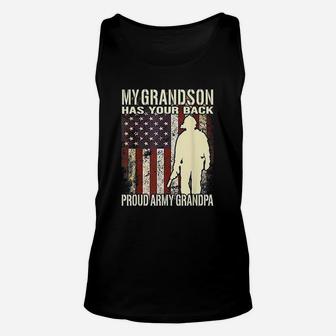 My Grandson Has Your Back Us Flag Proud Army Grandpa Gift Unisex Tank Top - Seseable