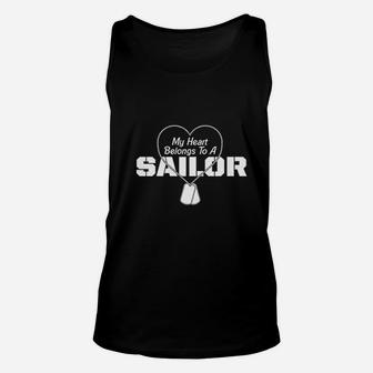Navy Wife Girlfriend My Heart Belongs To A Sailor Missy Fit Ladies Unisex Tank Top - Seseable