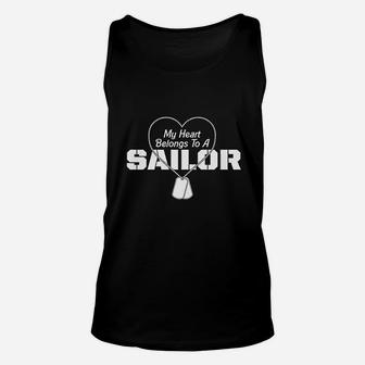 Navy Wife Girlfriend My Heart Belongs To A Sailor Unisex Tank Top - Seseable