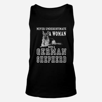 Never Underestimate A Woman With A German Shepherd Unisex Tank Top - Seseable