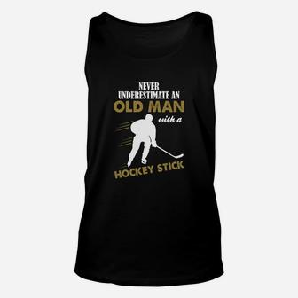 Never Underestimate An Old Man With A Hockey Stick Unisex Tank Top - Seseable