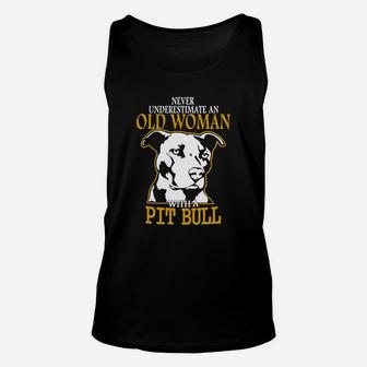 Never Underestimate An Old Woman With A Pitbull Unisex Tank Top - Seseable
