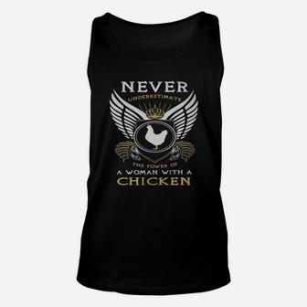 Never Underestimate The Power Of A Woman With A Chicken Unisex Tank Top - Seseable