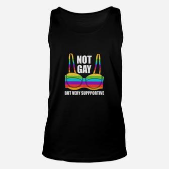 Not Gay But Very Supportive Lgbt Straight Ally Bra Meme Human Flag Unisex Tank Top - Seseable
