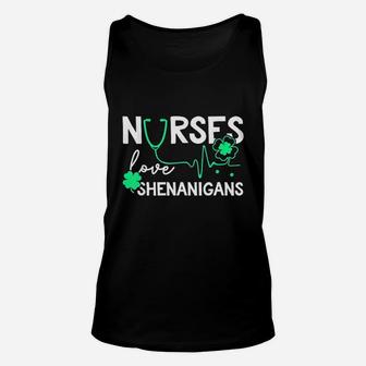 Nurses Love Shenanigans Funny St Patricks Day Unisex Tank Top - Seseable