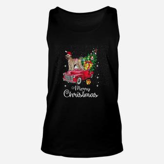 Official Soft Coated Wheaten Terrier Rides Red Truck Christmas Sweater Unisex Tank Top - Seseable